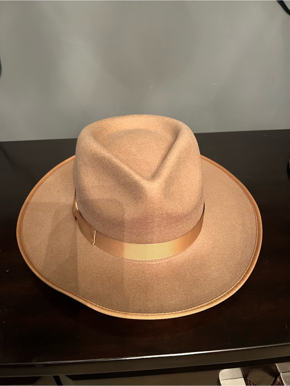 Gigi Pip Tan Felt Wide-Brim Fedora Hat